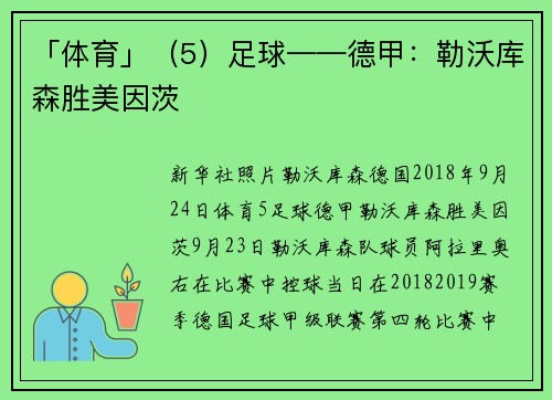 「体育」（5）足球——德甲：勒沃库森胜美因茨